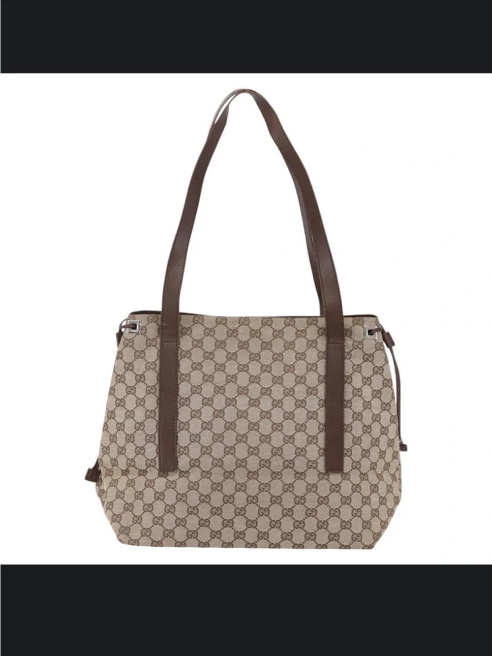 Gucci GG Canvas 019 0493 Beige Brown Leather Shoulder Tote Bag Authentic